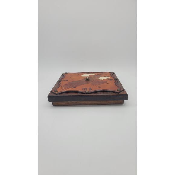 Wood and Tooled Leather Wall Clock Eagle Bird Vintage Retro Man Cave Biker brown - Picture 6 of 8